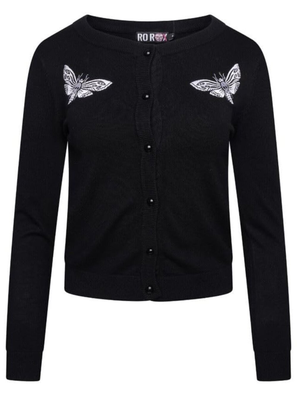 Gothic Death Moth Embroidered Knit Cardigan Long Sleeve Round Neck - Picture 2 of 4